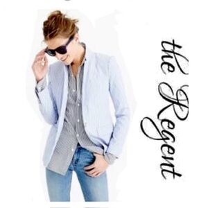 J. Crew Deconstructed Regent Cotton Striped Blue White Blazer Size 12P